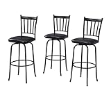 Set of 3 24"H Metal Counter Stools Black Seat in Black Metallic
