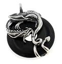 Sterling Silver Coiled Dragon on Black Onyx Pendant