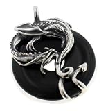 Sterling Silver Coiled Dragon on Black Onyx Pendant