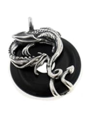 Sterling Silver Coiled Dragon on Black Onyx Pendant