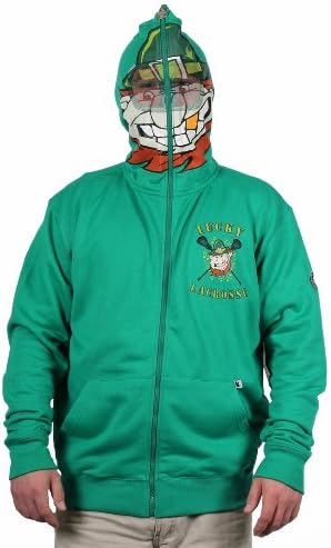 Flow Society Authentic Lacrosse Gear Green Irish Lucky Ireland Leprechaun Face Zip Hooded Sweatshirt Hoodie Lax Adult Small S