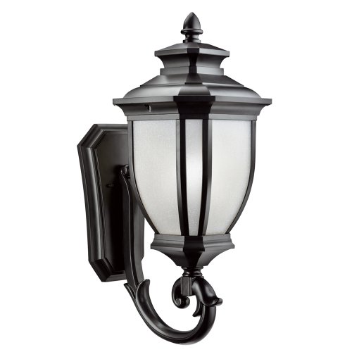 Kichler Lighting 9042BK Salisbury 1-Light Outdoor Wall Mount Fixture, Black with White Linen Glass