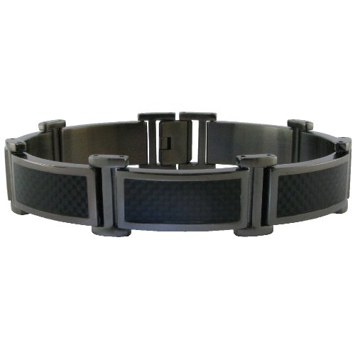  Men's Stainless Steel Bracelet with Carbon Fiber-Accent, 8.5