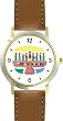 Hanukkah Candle Holder or Chanukia Judaica Jewish Theme - WATCHBUDDY&reg; DELUXE TWO-TONE THEME WATCH - Arabic Numbers - Brown Leather Strap-Size-Large ( Men's Size or Jumbo Women's Size )