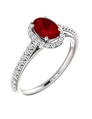 14K White Gold 7.00x5.00mm Oval Cut Ruby and Diamond Halo-Style Ring -- LIFETIME WARRANTY