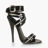 6 Inch Hot High Heel Shoe Zipper-Inlaid Wrap-Around Sandal Evening Shoe Black Patent
