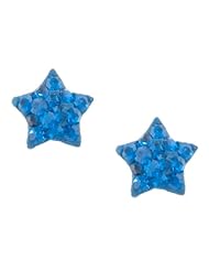 Sterling Silver Blue Crystal Star Shaped Button Earrings