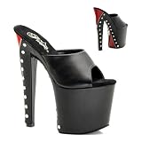7 1/2 Inch Black Studded Zipper Shoes High Platform Gothic Shoes Open Toe Slides