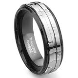Black Tungsten Carbide Two Tone Wedding Band Ring