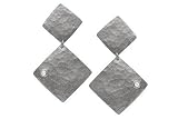 14K White Gold Hammered-Finish Matte Diamond-Shape Drop Earrings, Enhanced with Bezel Set Diamonds.14K White Gold Hammered-Finish Matte Diamond-Shape Drop Earrings, Enhanced with Bezel Set Diamonds.