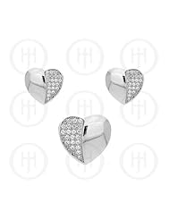 Sterling Silver -Micro Pave Heart Earrings Pendant Set (PS-1030)