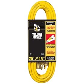 Yellow Jacket 2886 14/3 Heavy-Duty 15-Amp SJTW Contractor Extension Cord with Lighted End, 25-Feet