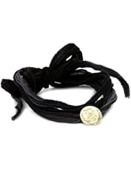 Mizuki 14k Gold Monogram Letter "P" Button on Ombre Silk Bracelet