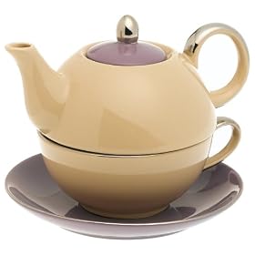 Yedi Houseware Classic Coffee and Tea Siena Tea For One with Saucer, Beige/Purple