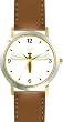 Golden Body & White Winged Dragonfly or Dragon Fly - JP - WATCHBUDDY&reg; DELUXE TWO-TONE THEME WATCH - Arabic Numbers - Brown Leather Strap-Size-Large ( Men's Size or Jumbo Women's Size )
