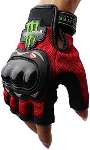 Zappus Men / Women Bicycle Motorcycle Motorbike Riding Cycling Racing Half Finger Gloves Monster Scratch (Red, L(8-9cm))