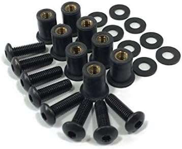 Replacement Windscreen Hardware 24 Piece Black Kit - M5 Bolts, M5 Well Nuts, & Washers