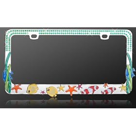 Buy License Plate Frame - Metal Bling - Fish in the Sea - Blue Crystals now!
