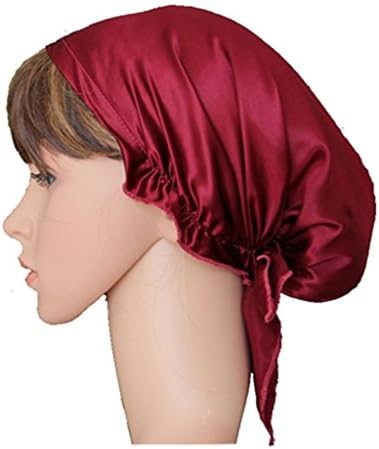 Ayiyoy 100% Pure Silk Night Sleep Cap Sleeping Beanie Hat Cap Dark Red