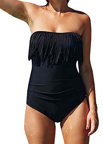 Baifern Women's 1 Piece Off-shoulder Fringe Bodycon Swimsuits Plus Size