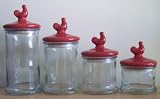 Clear Red Rooster Kitchen Canister Set Ceramic Lids