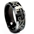 8MM Black Tungsten Wedding Band Ring Laser Etched Cross and Thorn Design Sizes 8 to 12