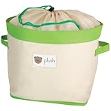 IMAGE OF Large Drawstring Toy Storage Bag Natural with Green Trim