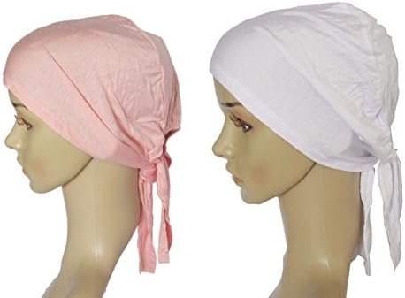 Women Elastics Tie Strap Cap White/Pink