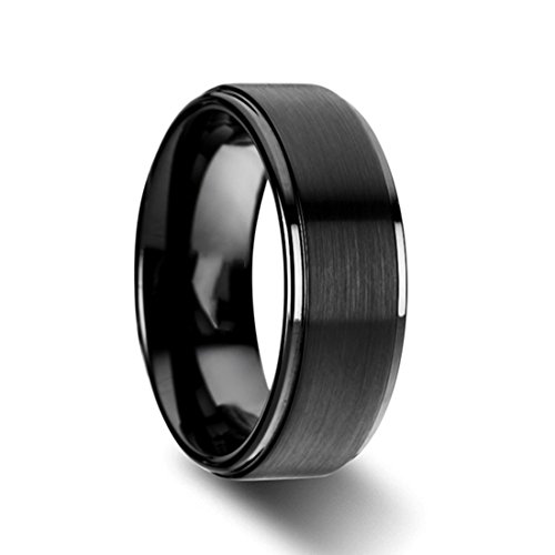 8MM Comfort Fit Titanium Wedding Band | Engagement Ring with Black Plated and Brushed Top finish | Grooved Polished Edges(11.5)