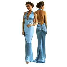 Click here to buy Sexy Plunging Halter Pleated Backless Bridesmaid Formal Prom Gown Dress by Cinderella Divine.