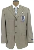 Sean John - Sean John Mens Single Breasted 3 Button Tan Windowpane Wool Suit - Size 44S