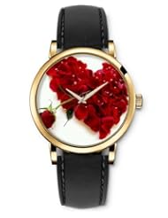 SPRAWL Aanalog Fashion Series Gold Ladies Watches of Genuine Black Leather Strap,Unique Wrist Watch for Women Girls Designed with Pink and red petals