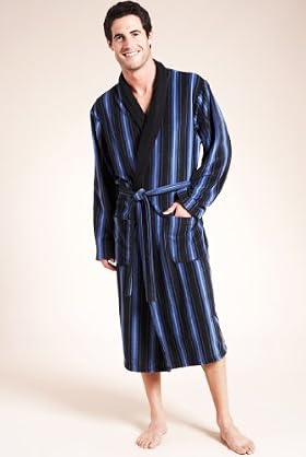 Shawl Collar Striped Fleece Dressing Gown