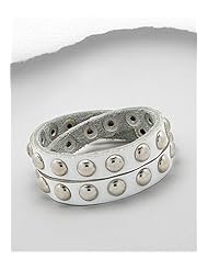White Leather Bracelet In White Base