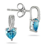 1/2 Carat Swiss Blue Topaz and Diamond Earrings in .925 Sterling Silver