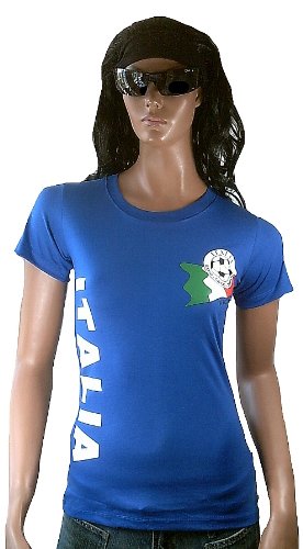 Ticila Damen T-Shirt Miss Italia Italien Italy Forza Squadra Azzurra Azzurri Fussball WM EM Designer Fan Tee Trikot Blau S 32/34