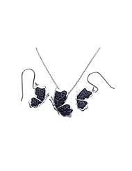 Nickel Free Sterling Silver Pendant & Earring Sets Black CZ Butterfly Set
