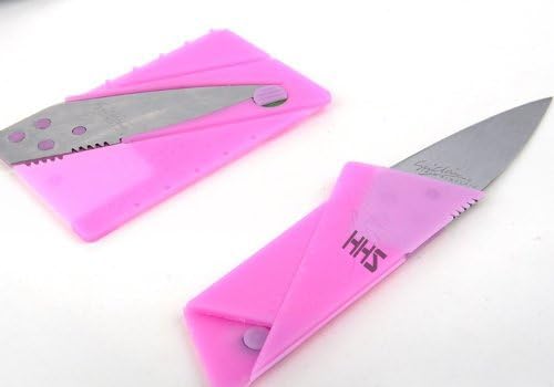 Happyhomestation Outdoor Portable Cardsharp Credit Card Safety Folding Knife Sharp Blade Black(Pink)