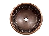 Yosemite Home Decor CSB1257 16-Gauge Vine Design Topmount Round Vessel Sink, 15-3/4-by-15-3/4-by-6-Inch, Solid Copper