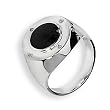 Diamond and Onyx Sterling Silver Men's Ring (Sizes 9-11)