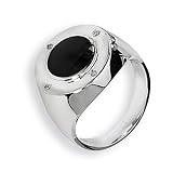 Diamond and Onyx Sterling Silver Men's Ring (Sizes 9-11)
