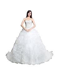 Off the Shoulder Elbow Length Sleeves Sleeveless Organza Lace-Up Beaded   Ball Gown Evening Dress/Wedding Party Dress  with a Chapel Train 