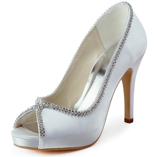 ElegantPark EP11083-IP Women's Peep Toe Stiletto High Heel Rhinestones Satin Evening Pumps Wedding Bridal Shoes