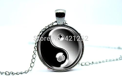 Pretty Lee 2015 Fashion Gun Black Glass Tile Necklace Ying Yang Necklace Black Jewelry Art Pendant Glass Photo Cabochon Necklace Christmas gift