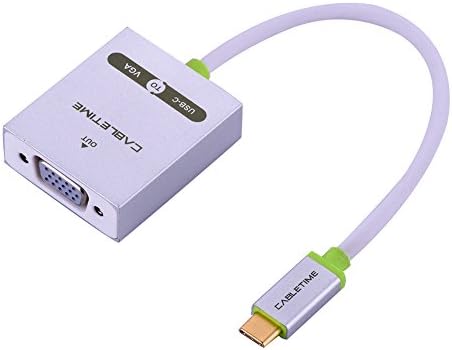 CABLETIME Premium USB3.1 Type C Male to VGA Cable Adapter Female(Aluminium Housing) in Silver 8 Inch(20CM), Gold Plated