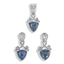 Sterling Silver Blue Quartz Titanium Backed Crystal and Moonstone Pendant and Earring Set by Sajen
