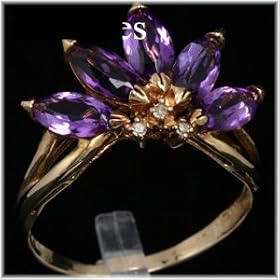14K Yellow Gold Amethyst and Diamond Estate Ring by 