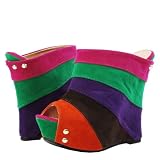 Yang Rainbow Colorblock Peep Toe Wedge Heels FUCHSIA