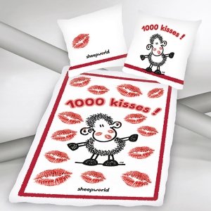 Sheepworld-Bettwäsche 1000 kisses 135x200+80x80-rot