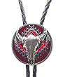 Buffalo Skull Head Red Enamel Bolo Tie